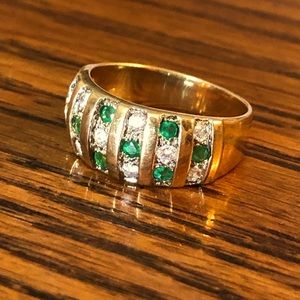 14k Yellow Gold Ring with Diamonds and Emeralds